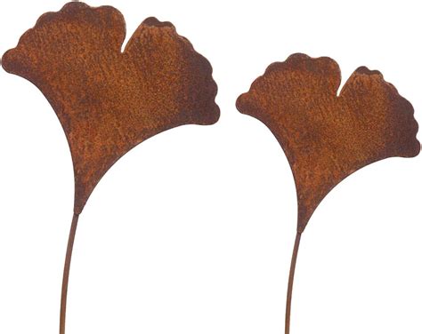 Bornhöft 2er Gartenstecker Ginkgo Beetstecker Topfstecker rostige