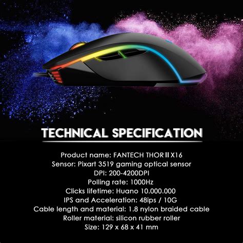 Mouse เมาส์ Fantech Gaming Thor Ii X16 Macro Rgb Gaming Mouse Black