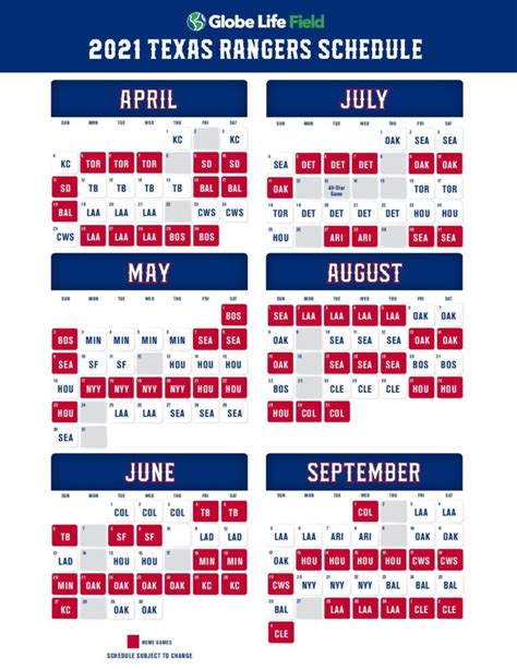 Texas Rangers Schedule Printable Ranee Nichole