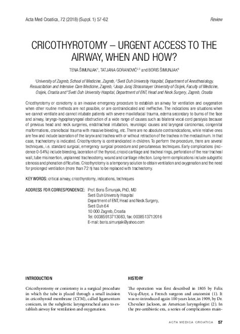 (PDF) Cricothyrotomy – Urgent Access to the Airway , When and How ...