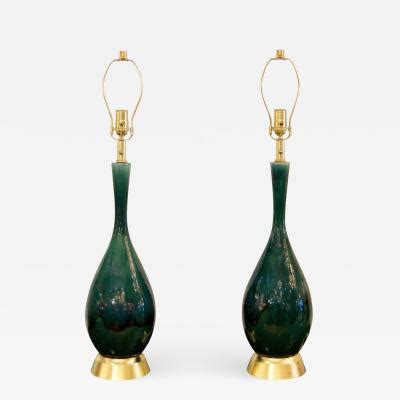 Royal Haeger Pair Of Blue Green Drip Glaze And Gilt Royal Haeger