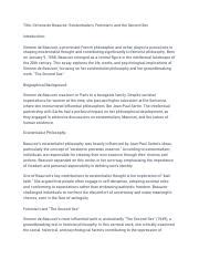 Simone De Beauvoir Existentialism Feminism The Second Sex Course Hero