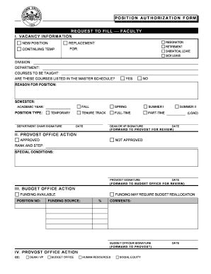 Fillable Online Kutztown Position Authorization Form Request To Fill