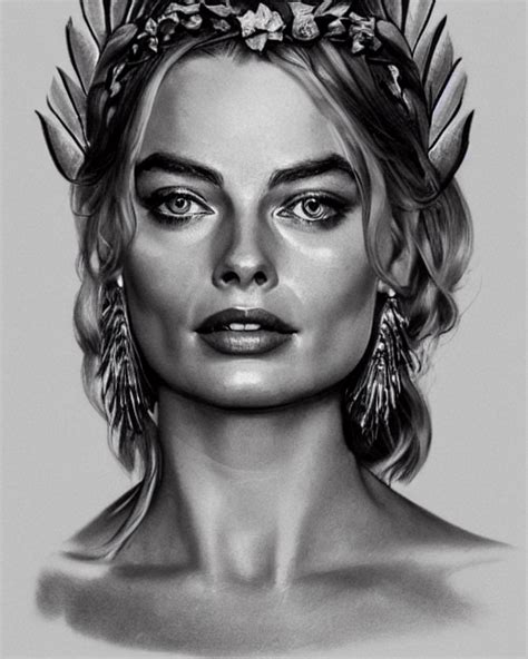 Krea Ai Realism Tattoo Sketch Of Margot Robbie As A Beauti