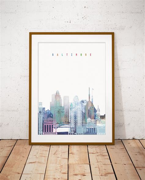 Baltimore Skyline Art Print Poster Modern Wall Art New Etsy