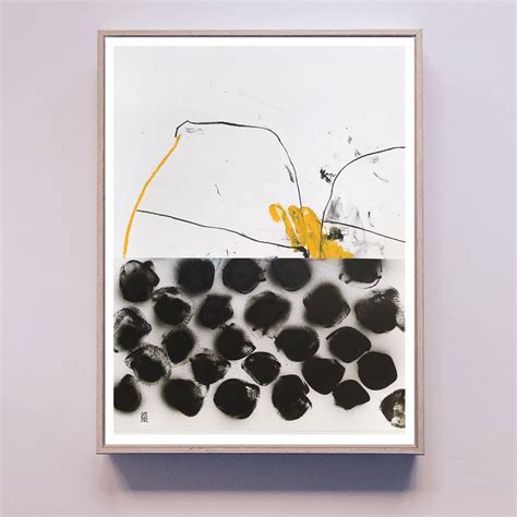 An Abstract Painting With Black And Yellow Circles On It S Bottom Half