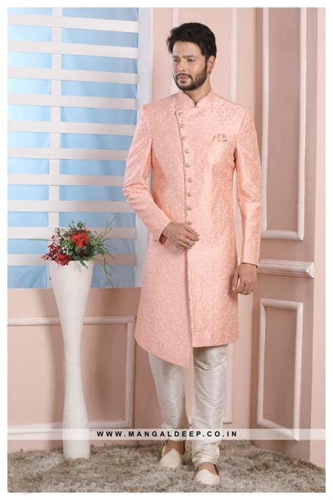 Pink Art Silk Wedding Wear Indo Western Sherwani