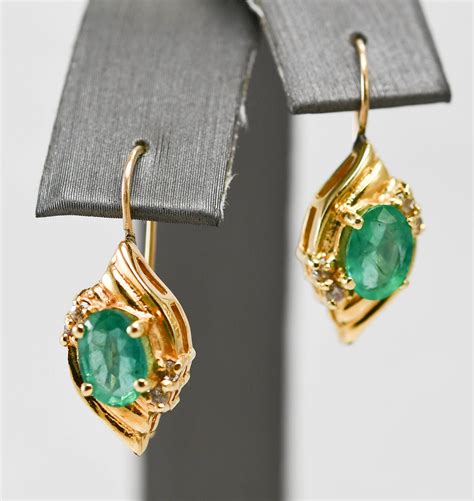 10k Yellow Gold Natural Emerald And Diamond Earrings 118tcw Ebay