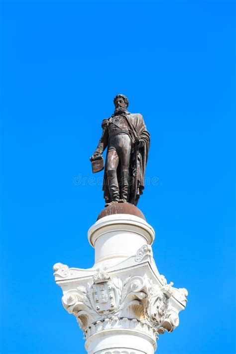 Statue Of Don Pedro Iv On The Don Pedro Square Also Called Rossi Stock