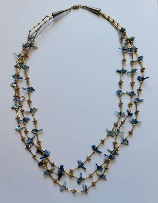 Vintage Zuni 3 Strand Mother Of Pearl Bird Fetish Necklace Sterling