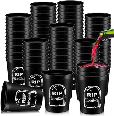 Remerry 48 Pcs Death To My 20s Party Cup 16 Oz 30th Birthday Black Plastic Tumbler