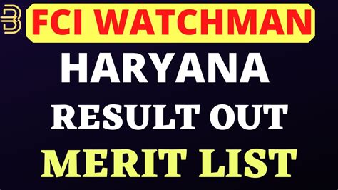 Fci Watchman Haryana Result Out Merit List Cut Off Youtube