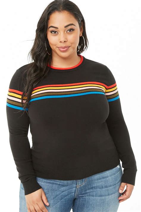 Plus Size Rainbow Striped Sweater Forever 21 Stripe Sweater