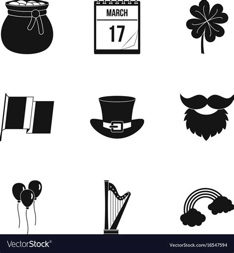 Saint Patrick Day Icon Set Simple Style Royalty Free Vector