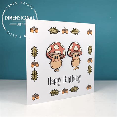 Mushrooms Birthday Card Dimensional Art