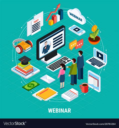 Round Webinar Isometric Composition Royalty Free Vector