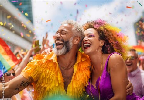 Happy Generative AI Couple At LGBTQ Gay Pride Parade In Sao Paulo Love And Diversity In The