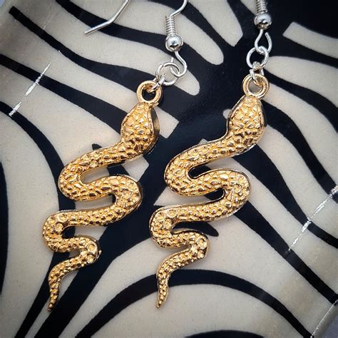 Snake Earrings Gold Coloured Snake On Hypoallergenic Hook Etsy