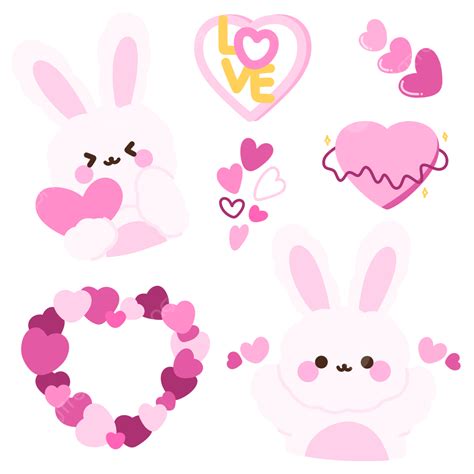 Love And Heart Elements Cute Bunny Korean Sticker Heart Clipart Bunny