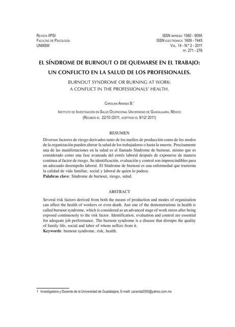 El S Ndrome De Burnout O De Quemarse En El Trabajo Claudia Herbas