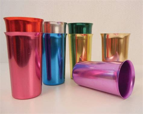 Vintage Aluminum Tumblers Sunburst Colorful Glasses Set Of 8 Etsy