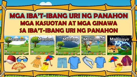 Mga Ibat Ibang Uri Ng Panahon At Mga Kasuotan Na Ginagamit Sa Ibat