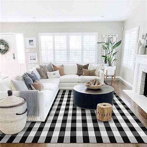 Amazon KOZYFLY Buffalo Plaid Area Rug 8 X 10 Ft Black And White