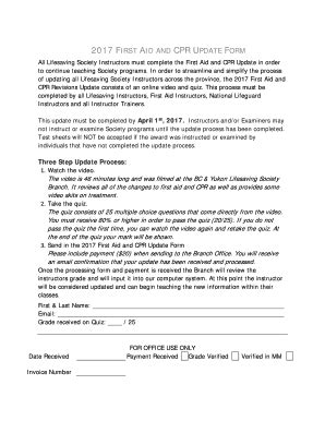 Fillable Online 2017 FIRST AID AND CPR UPDATE FORM Fax Email Print