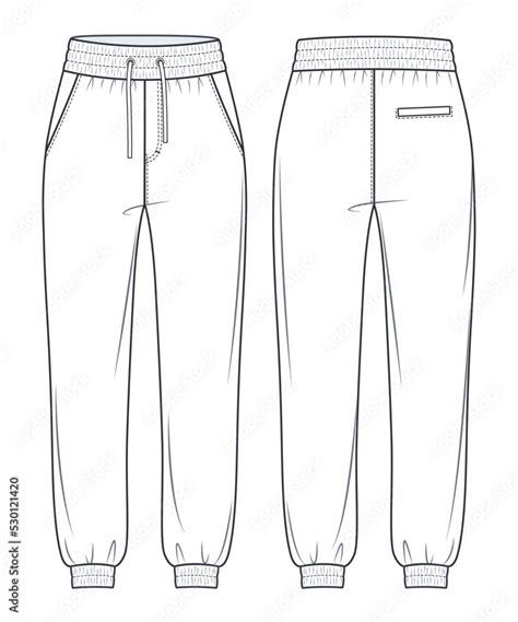 Jogger Pants Fashion Flat Technical Drawing Template Unisex Sweat