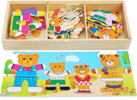 Toys Of Wood Oxford Famille D Ours En Bois Habiller Bo Te De Puzzle