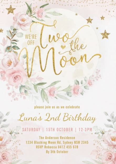 Two The Moon Girl S 2nd Birthday Party Invitations Artofit