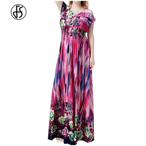 Fs Fashion Women Clothing Floral Print Plus Size Maxi Long Tunic Dress Sexy Large Sizes 6xl 7xl