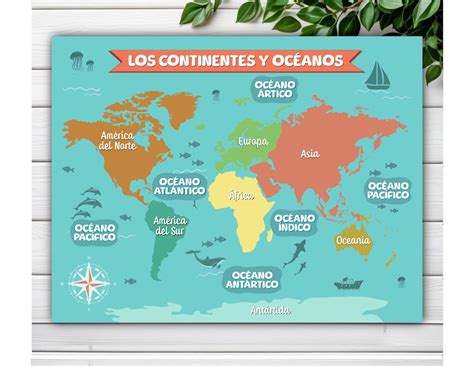 Mapa Mundi Continentes E Oceanos Montessori Pdf Etsy Portugal