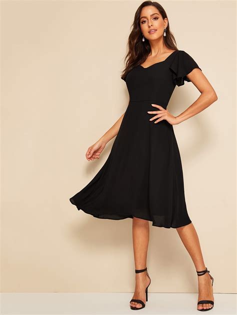 Flutter Sleeve Sweetheart Neck Fit And Flare Dress Flare Dress Fit