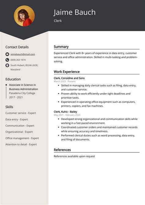 Clerk Resume Example Free Guide