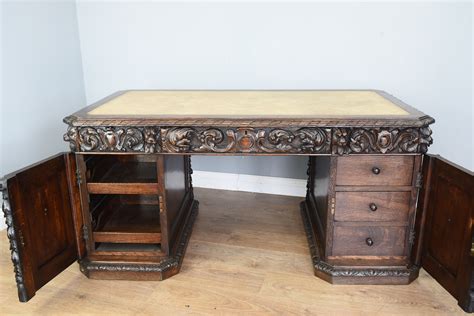 Antique 19th Century Carved Oak Desk