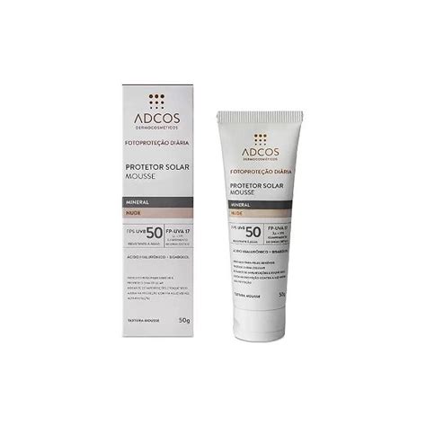 Protetor Solar Adcos Mousse Mineral FPS50 Cor Nude 50g Resilifarma Saúde em primeiro lugar