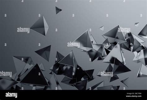 Abstract 3d Rendering Of Chaotic Low Poly Shapes Flying Polygonal