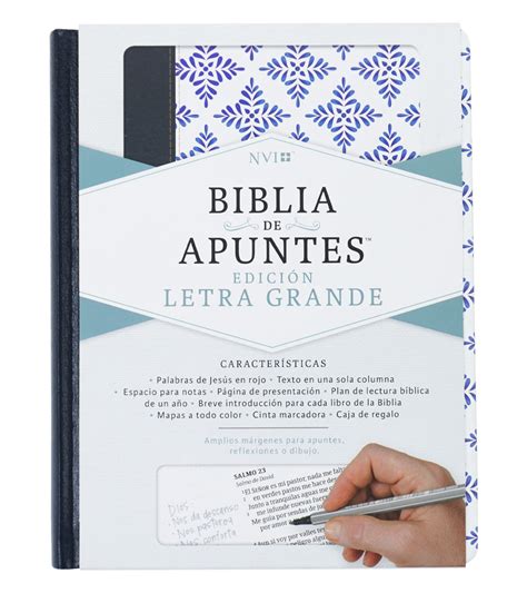 Santa Biblia Nvi De Apuntes Letra Grande Simil Piel Blanco Y Azul