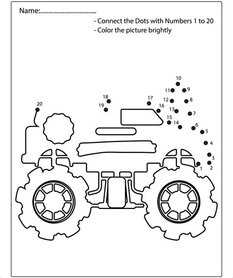 Connect The Dot And Color Monster Truck Game For Preschool Kids With