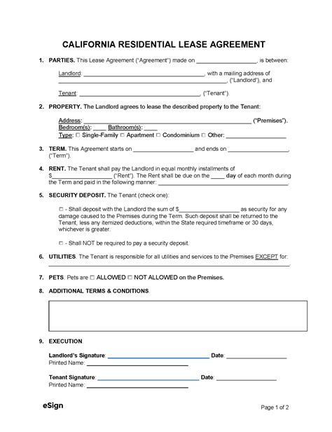 California Lease Agreement Template