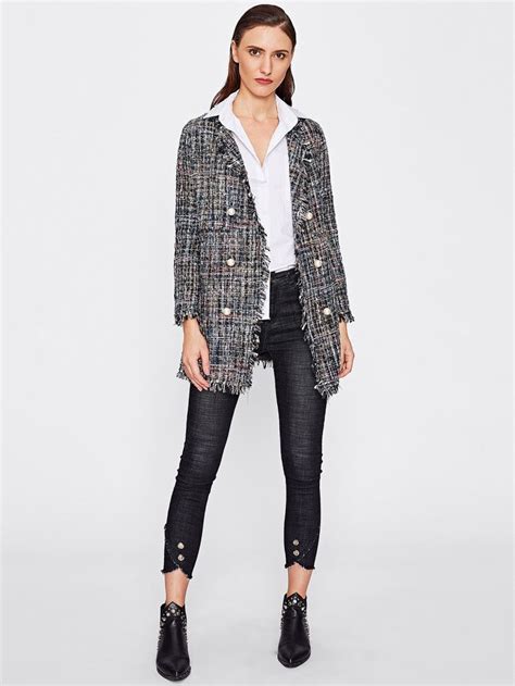 Frayed Edge Tweed Longline Blazer Outfits Fashion Tweed