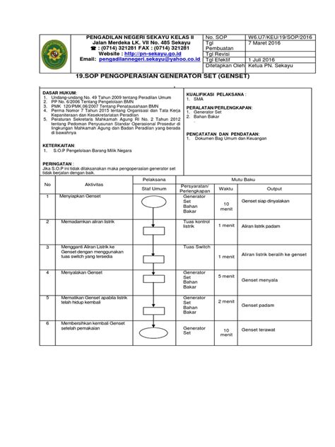 19sop Pengoperasian Genset Pdf