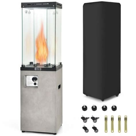 41,000 BTU Propane Patio Heater Glass Tube Standing Gas Heater w/ Cover ...