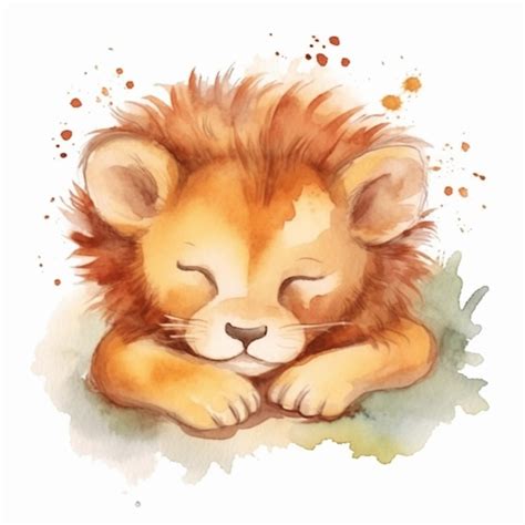 Premium AI Image | There is a watercolor painting of a lion sleeping on ...