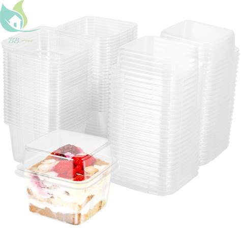 50pcs Plastic Dessert Cups With Lids 8oz Reusable Cupcake Container