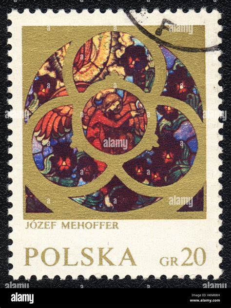 A Postage Stamp Printed In Poland Shows Stained Glass Window By Jozef