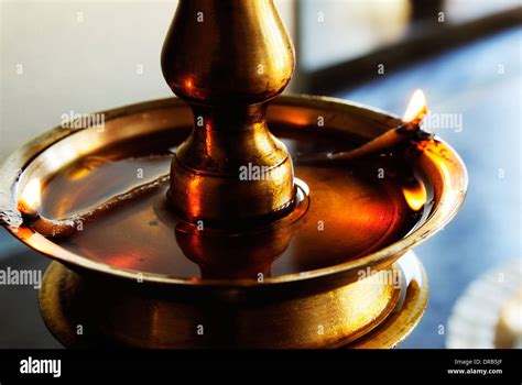 Oil Lamp At Hindu Temple Stock Photo Alamy