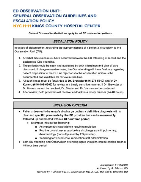 All Observation Guidelines Kings County Hospital Suny Downstate