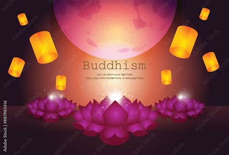 Shape Of Lotus Flower And Moon Vesak Lantern Vector Illustration